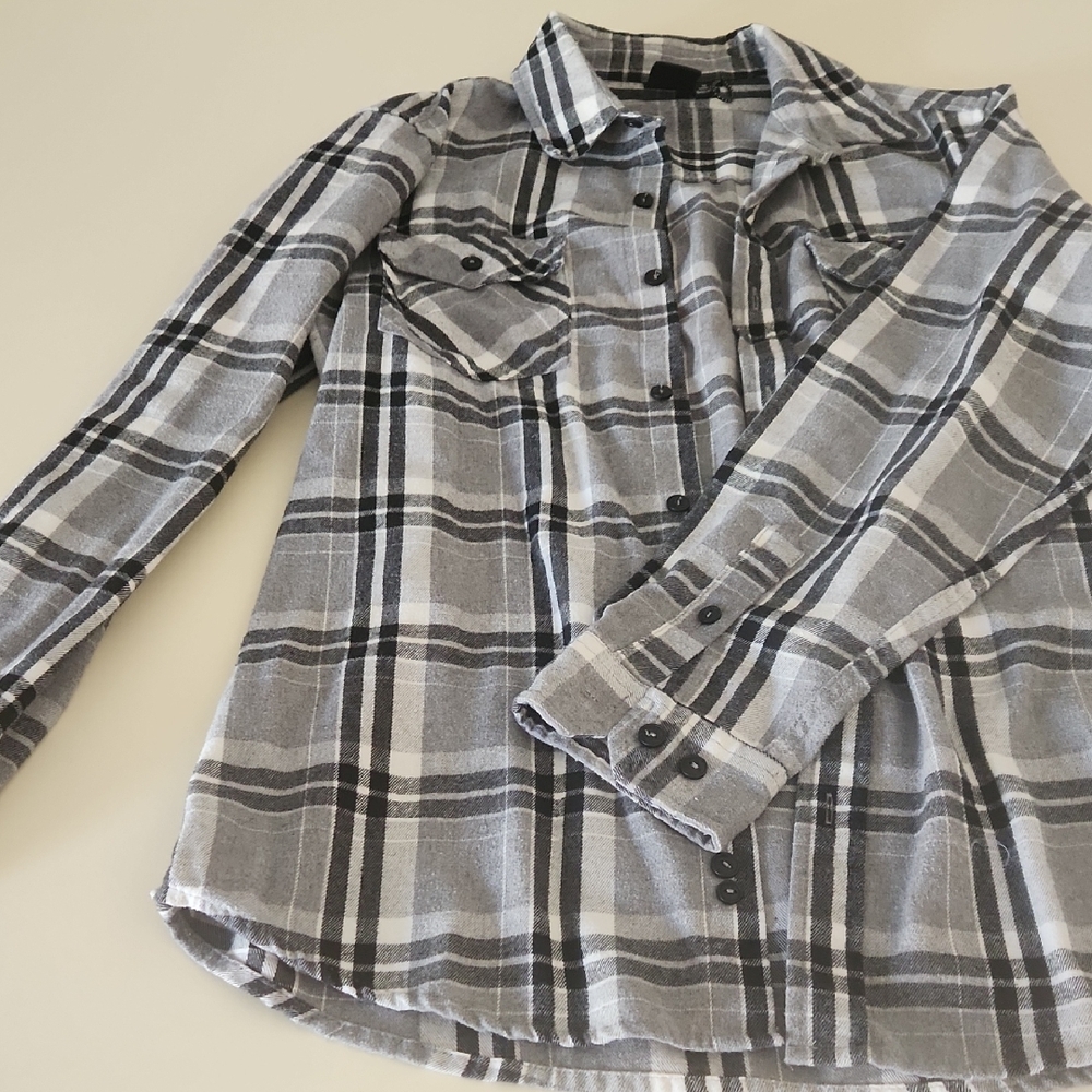 Split Men's Plaid Button Down Shirt in Black, Gray, and White